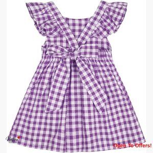 Polyester Plaid Dress with Flutter Sleeves for Girls